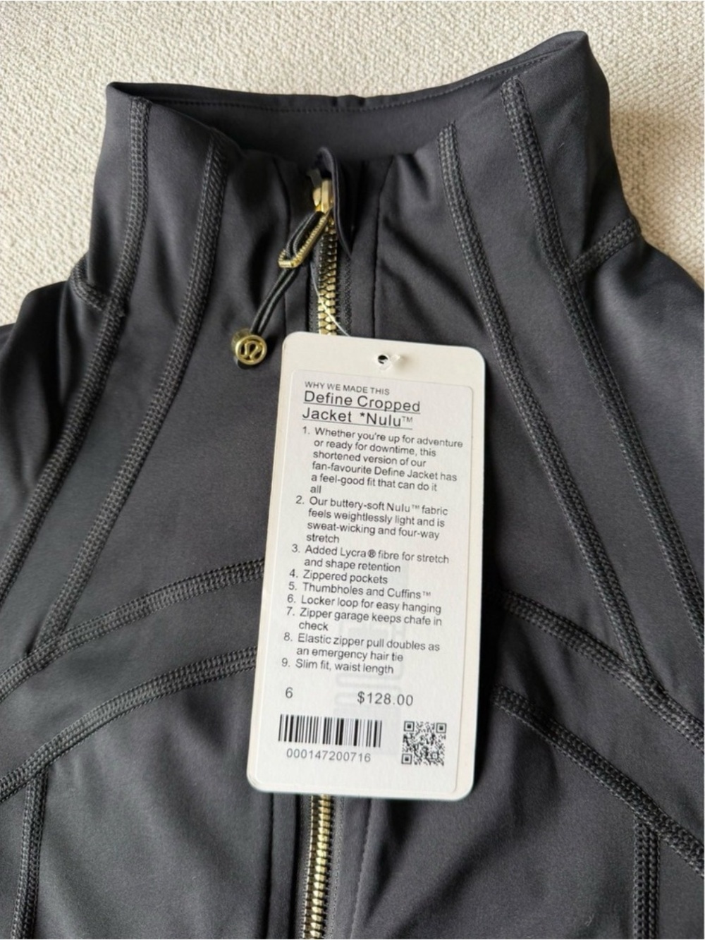 Lululemon Define Cropped Jacket Nulu Black Gold Zip & Leggings Set Size 6 NWT - Picture 2 of 7